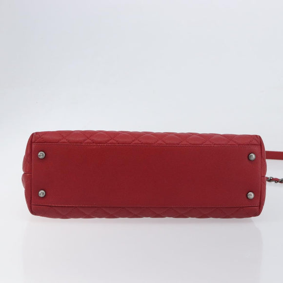 CHANEL Matelasse Coco Handle Chain Bag Caviar Skin 2way Red CC Auth 195900V