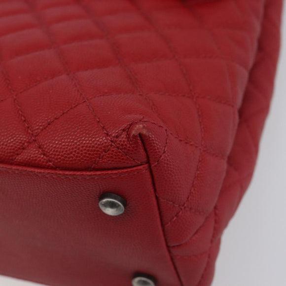 CHANEL Matelasse Coco Handle Chain Bag Caviar Skin 2way Red CC Auth 195900V