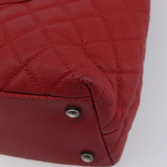 CHANEL Matelasse Coco Handle Chain Bag Caviar Skin 2way Red CC Auth 195900V