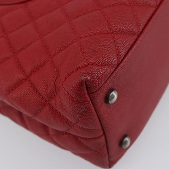 CHANEL Matelasse Coco Handle Chain Bag Caviar Skin 2way Red CC Auth 195900V