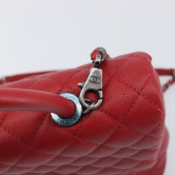 CHANEL Matelasse Coco Handle Chain Bag Caviar Skin 2way Red CC Auth 195900V