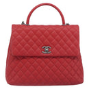 CHANEL Matelasse Coco Handle Chain Bag Caviar Skin 2way Red CC Auth 195900V-2