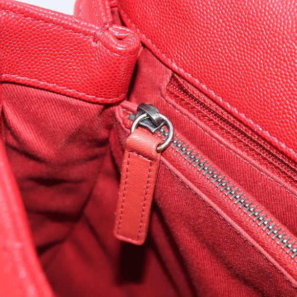 CHANEL Matelasse Coco Handle Chain Bag Caviar Skin 2way Red CC Auth 195900V