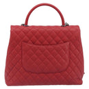 CHANEL Matelasse Coco Handle Chain Bag Caviar Skin 2way Red CC Auth 195900V-3