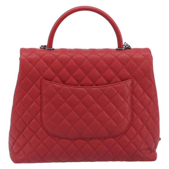 CHANEL Matelasse Coco Handle Chain Bag Caviar Skin 2way Red CC Auth 195900V