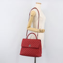 CHANEL Matelasse Coco Handle Chain Bag Caviar Skin 2way Red CC Auth 195900V-31