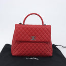CHANEL Matelasse Coco Handle Chain Bag Caviar Skin 2way Red CC Auth 195900V-32