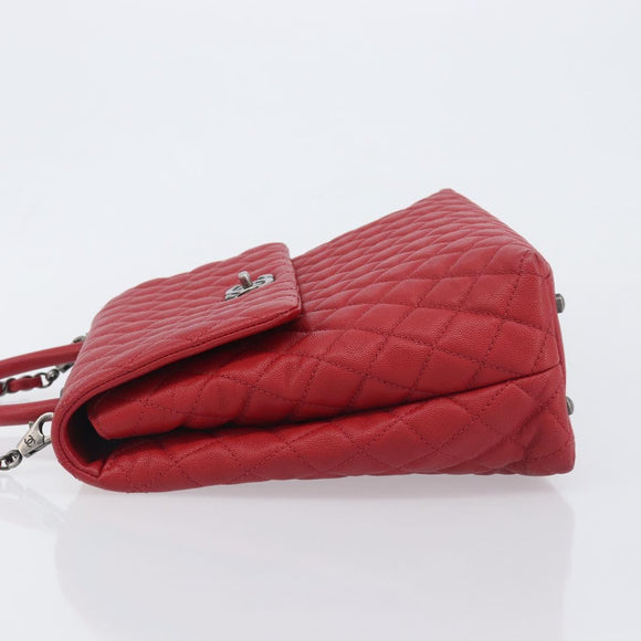 CHANEL Matelasse Coco Handle Chain Bag Caviar Skin 2way Red CC Auth 195900V