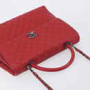 CHANEL Matelasse Coco Handle Chain Bag Caviar Skin 2way Red CC Auth 195900V-6