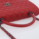 CHANEL Matelasse Coco Handle Chain Bag Caviar Skin 2way Red CC Auth 195900V-7