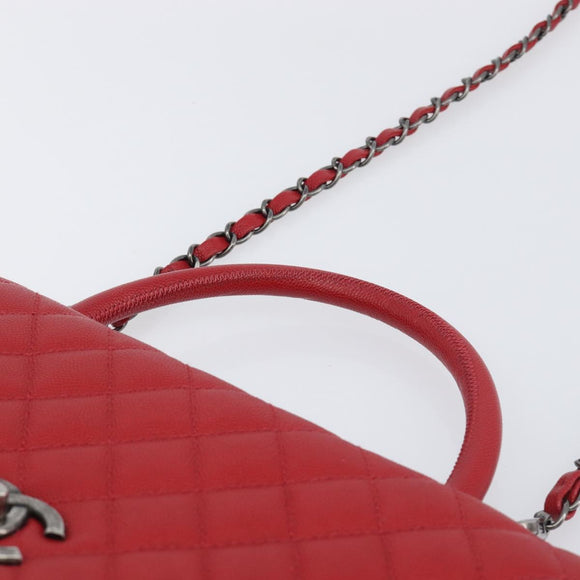 CHANEL Matelasse Coco Handle Chain Bag Caviar Skin 2way Red CC Auth 195900V