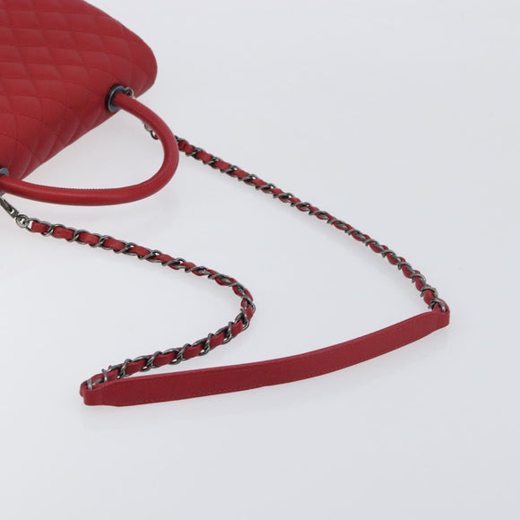 CHANEL Matelasse Coco Handle Chain Bag Caviar Skin 2way Red CC Auth 195900V