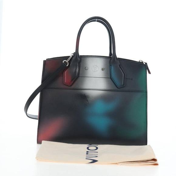 LOUIS VUITTON City Steamer MM Hand Bag Leather Black Silver LV Auth 195902SM