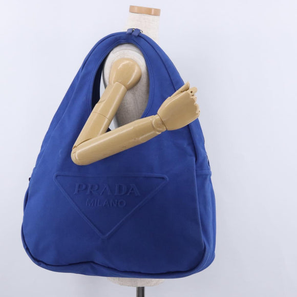 PRADA Shoulder Bag Canvas Blue Silver Auth 195903A