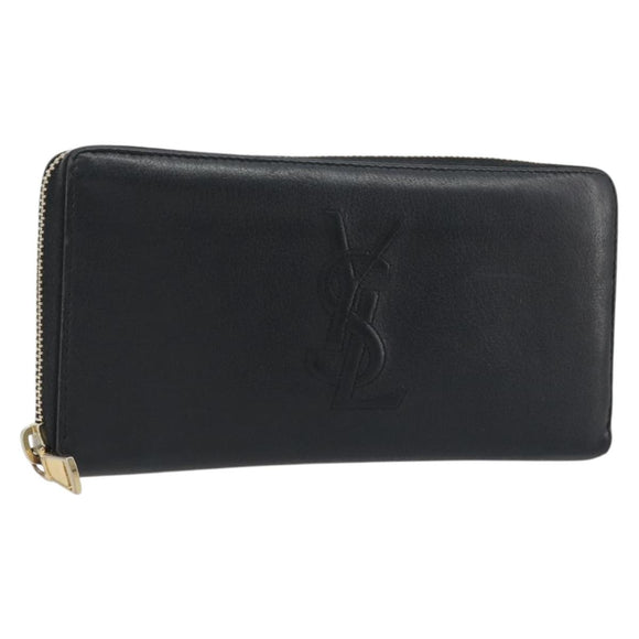 SAINT LAURENT Cassandra Long Wallet Leather Black Gold Auth 195906A