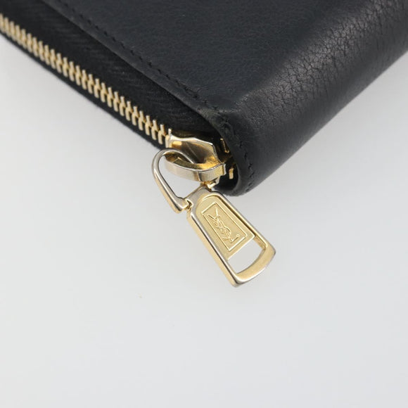 SAINT LAURENT Cassandra Long Wallet Leather Black Gold Auth 195906A