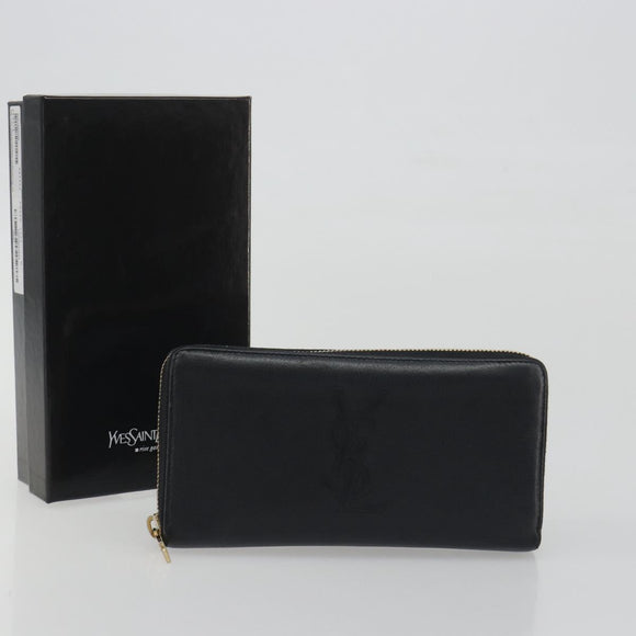 SAINT LAURENT Cassandra Long Wallet Leather Black Gold Auth 195906A