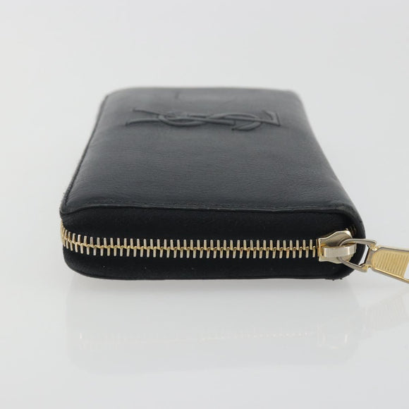 SAINT LAURENT Cassandra Long Wallet Leather Black Gold Auth 195906A