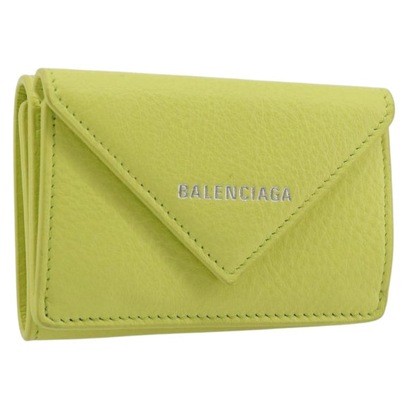BALENCIAGA Paper Mini Trifold Wallet Leather Yellow Silver 391446 Auth 195909M