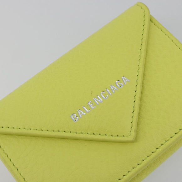 BALENCIAGA Paper Mini Trifold Wallet Leather Yellow Silver 391446 Auth 195909M