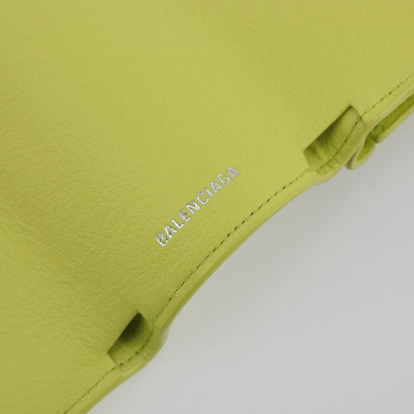 BALENCIAGA Paper Mini Trifold Wallet Leather Yellow Silver 391446 Auth 195909M
