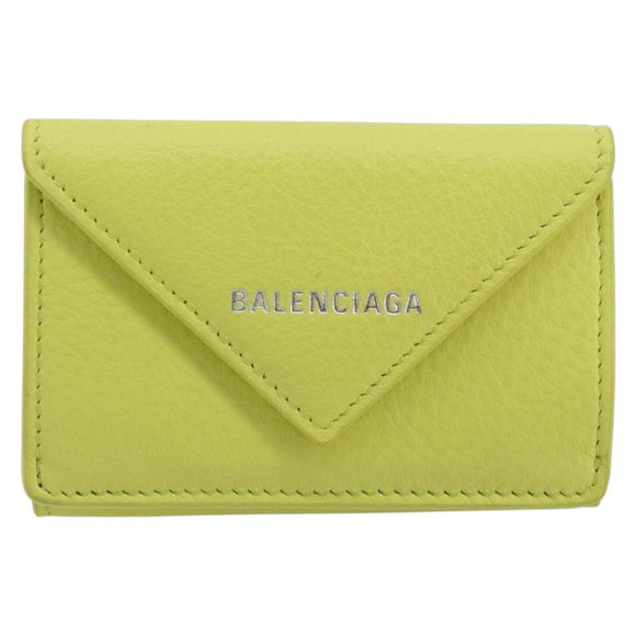 BALENCIAGA Paper Mini Trifold Wallet Leather Yellow Silver 391446 Auth 195909M