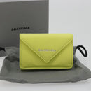 BALENCIAGA Paper Mini Trifold Wallet Leather Yellow Silver 391446 Auth 195909M-12