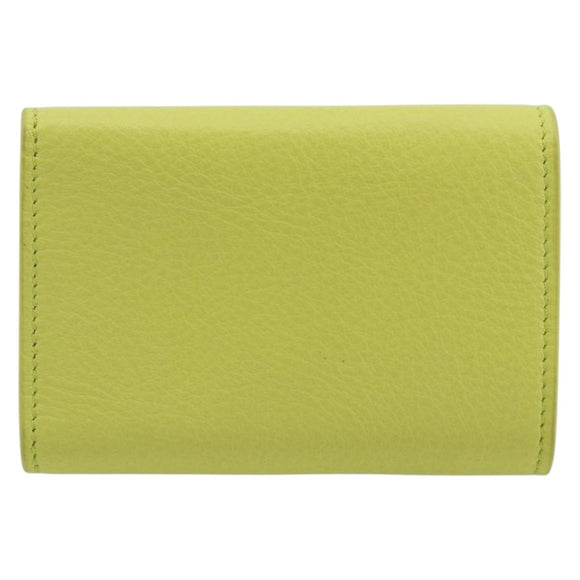 BALENCIAGA Paper Mini Trifold Wallet Leather Yellow Silver 391446 Auth 195909M