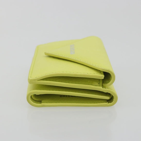 BALENCIAGA Paper Mini Trifold Wallet Leather Yellow Silver 391446 Auth 195909M