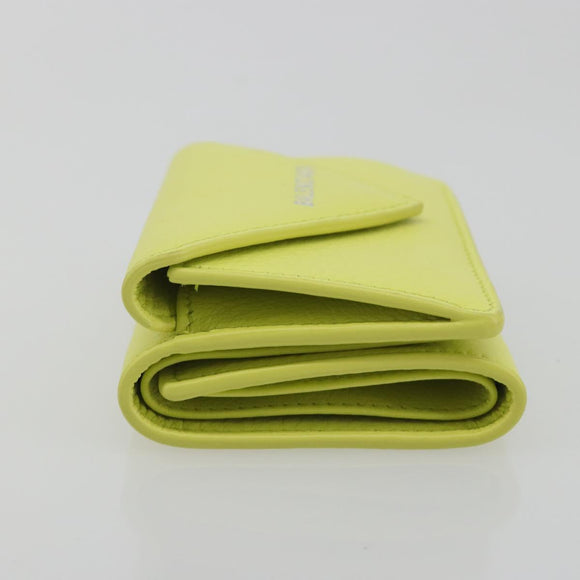 BALENCIAGA Paper Mini Trifold Wallet Leather Yellow Silver 391446 Auth 195909M