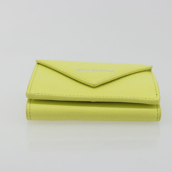 BALENCIAGA Paper Mini Trifold Wallet Leather Yellow Silver 391446 Auth 195909M