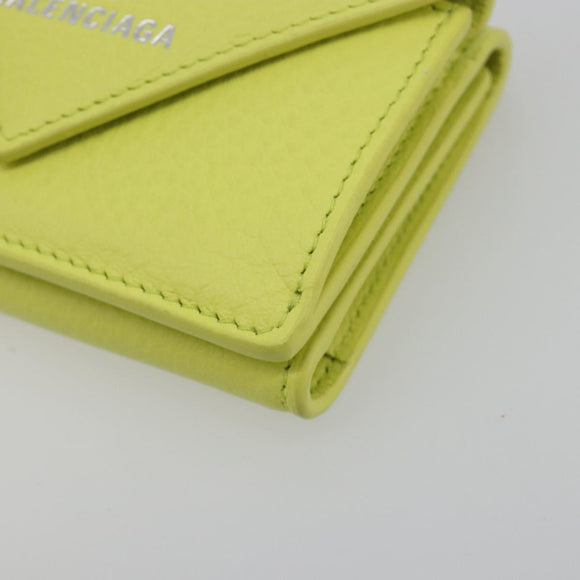 BALENCIAGA Paper Mini Trifold Wallet Leather Yellow Silver 391446 Auth 195909M