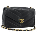 CHANEL V stitch Chain Shoulder Bag Lamb Skin Black Gold CC Auth 195911V-1