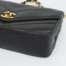 CHANEL V stitch Chain Shoulder Bag Lamb Skin Black Gold CC Auth 195911V-10