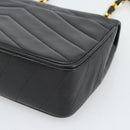 CHANEL V stitch Chain Shoulder Bag Lamb Skin Black Gold CC Auth 195911V-12