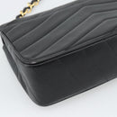 CHANEL V stitch Chain Shoulder Bag Lamb Skin Black Gold CC Auth 195911V-13