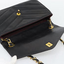CHANEL V stitch Chain Shoulder Bag Lamb Skin Black Gold CC Auth 195911V-15