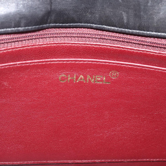 CHANEL V stitch Chain Shoulder Bag Lamb Skin Black Gold CC Auth 195911V