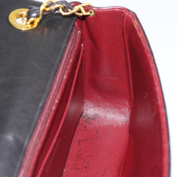 CHANEL V stitch Chain Shoulder Bag Lamb Skin Black Gold CC Auth 195911V