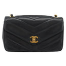 CHANEL V stitch Chain Shoulder Bag Lamb Skin Black Gold CC Auth 195911V-2