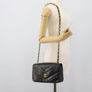CHANEL V stitch Chain Shoulder Bag Lamb Skin Black Gold CC Auth 195911V-26