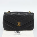 CHANEL V stitch Chain Shoulder Bag Lamb Skin Black Gold CC Auth 195911V-27
