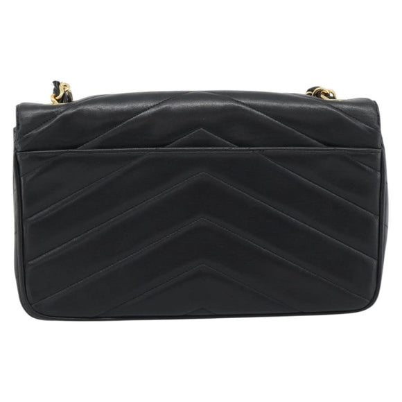 CHANEL V stitch Chain Shoulder Bag Lamb Skin Black Gold CC Auth 195911V