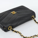 CHANEL V stitch Chain Shoulder Bag Lamb Skin Black Gold CC Auth 195911V-6