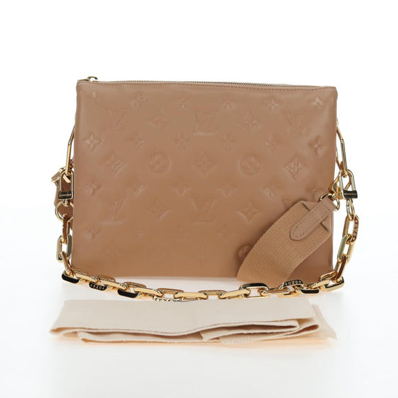LOUIS VUITTON Monogram Emboss Kussan PM Shoulder Bag Taupe M21263 Auth 195912V