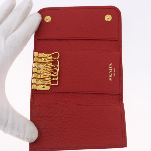 PRADA Key Case Vittero Dino Leather Red Auth 195914A