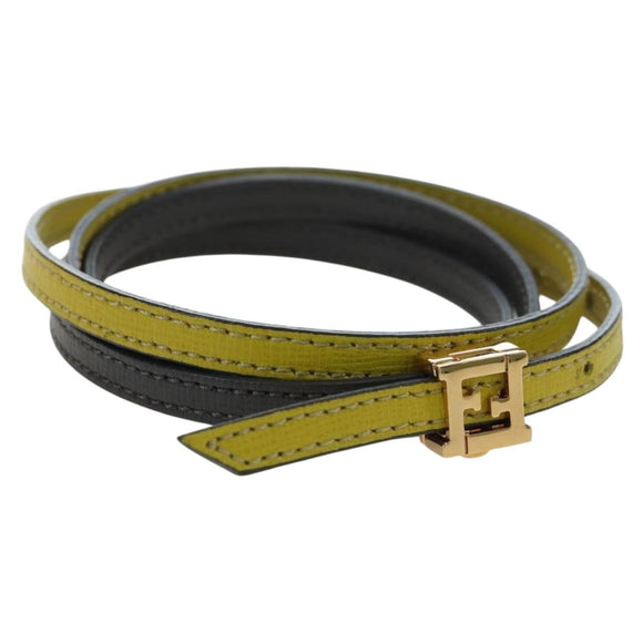 FENDI Bracelet Leather Gray Gold Auth 195915M