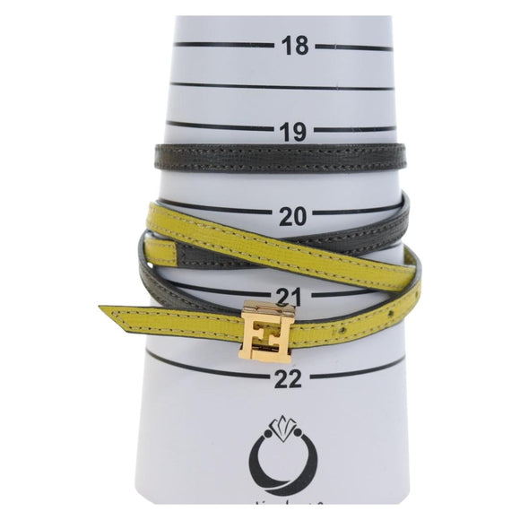 FENDI Bracelet Leather Gray Gold Auth 195915M
