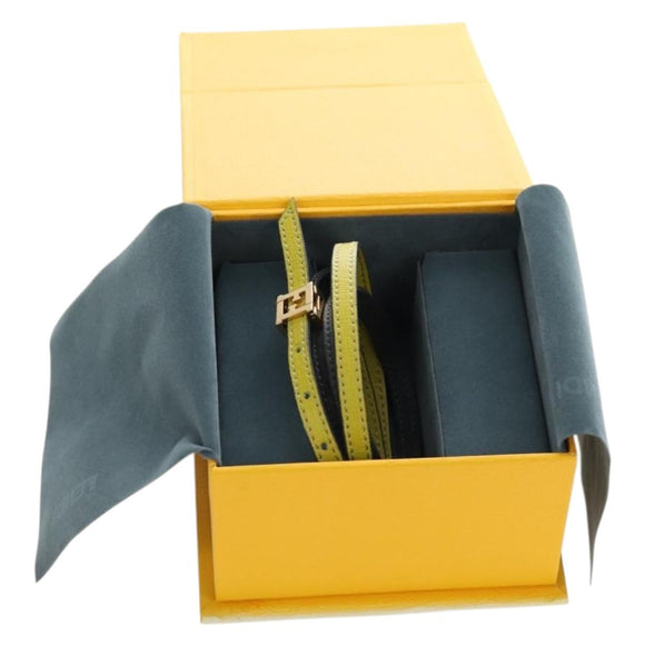 FENDI Bracelet Leather Gray Gold Auth 195915M