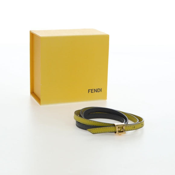 FENDI Bracelet Leather Gray Gold Auth 195915M